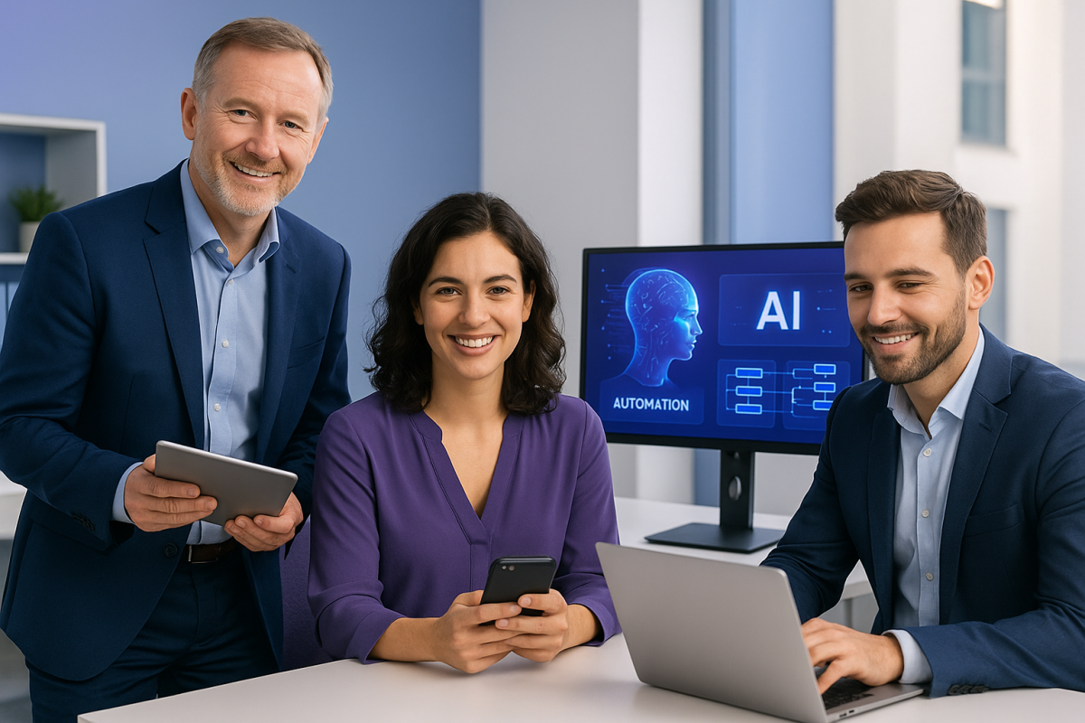 Irish SME business owner reviewing AI automation dashboard