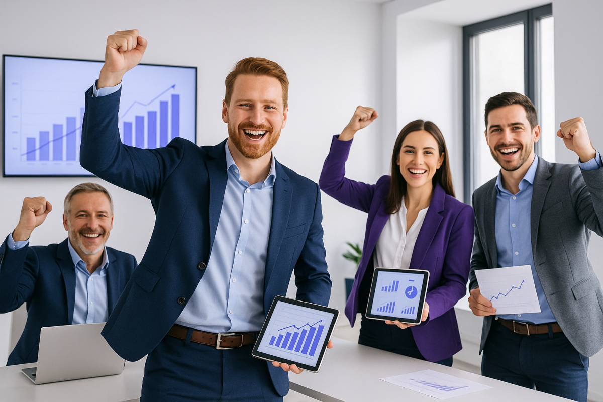 Irish SMB team celebrating growth with AI process automation