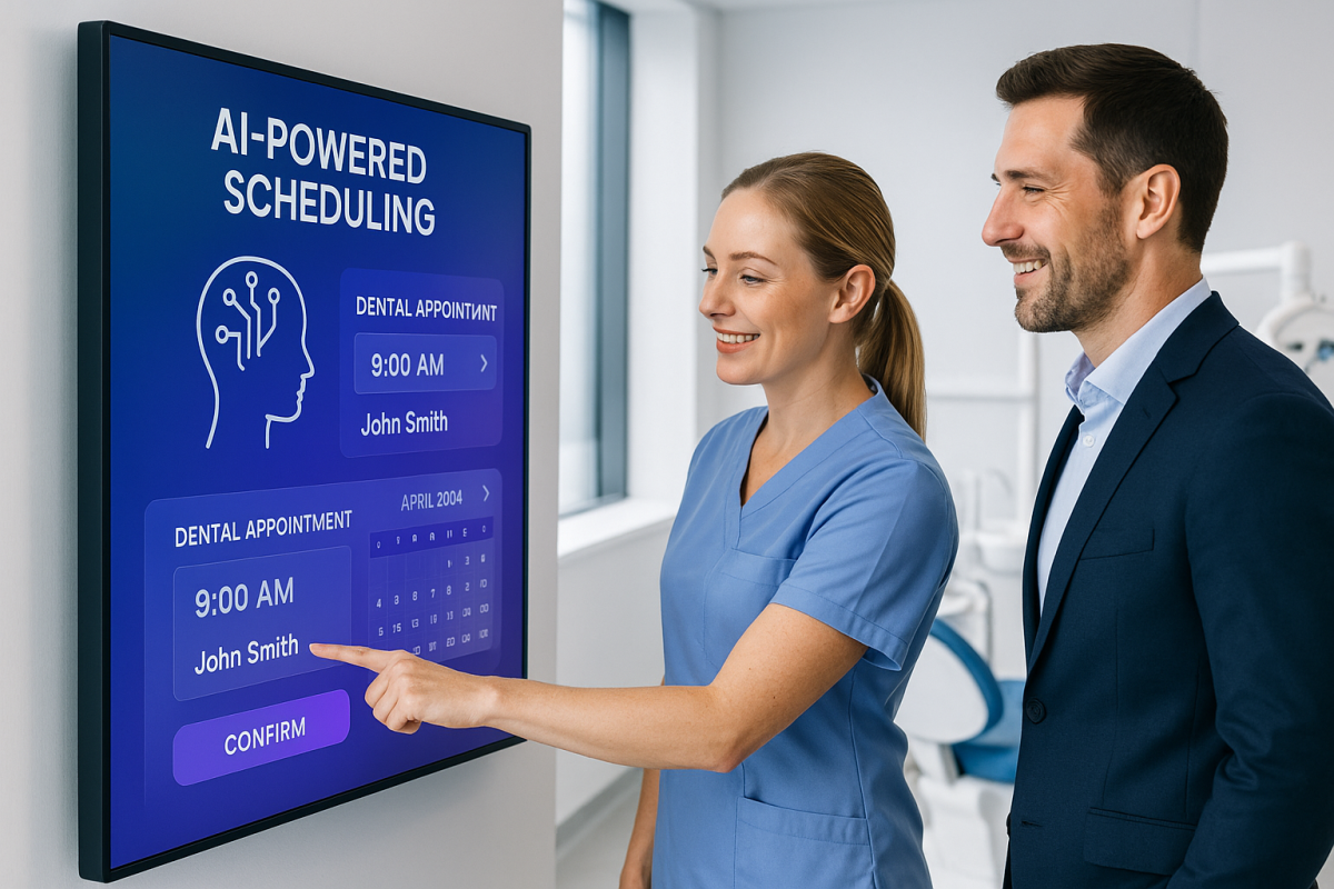 Patient receiving AI-powered communications at a dental practice