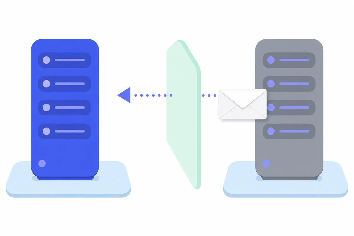 Diagram showing an email leaving the sender's server and arriving on the recipient's server beyond reach