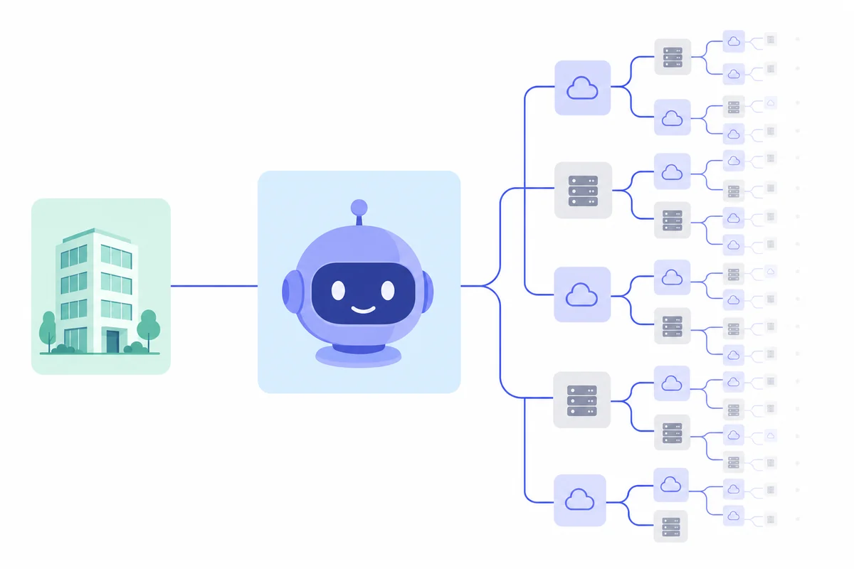 Diagram of a business as controller with one AI vendor as processor and a chain of sub-processors branching behind it